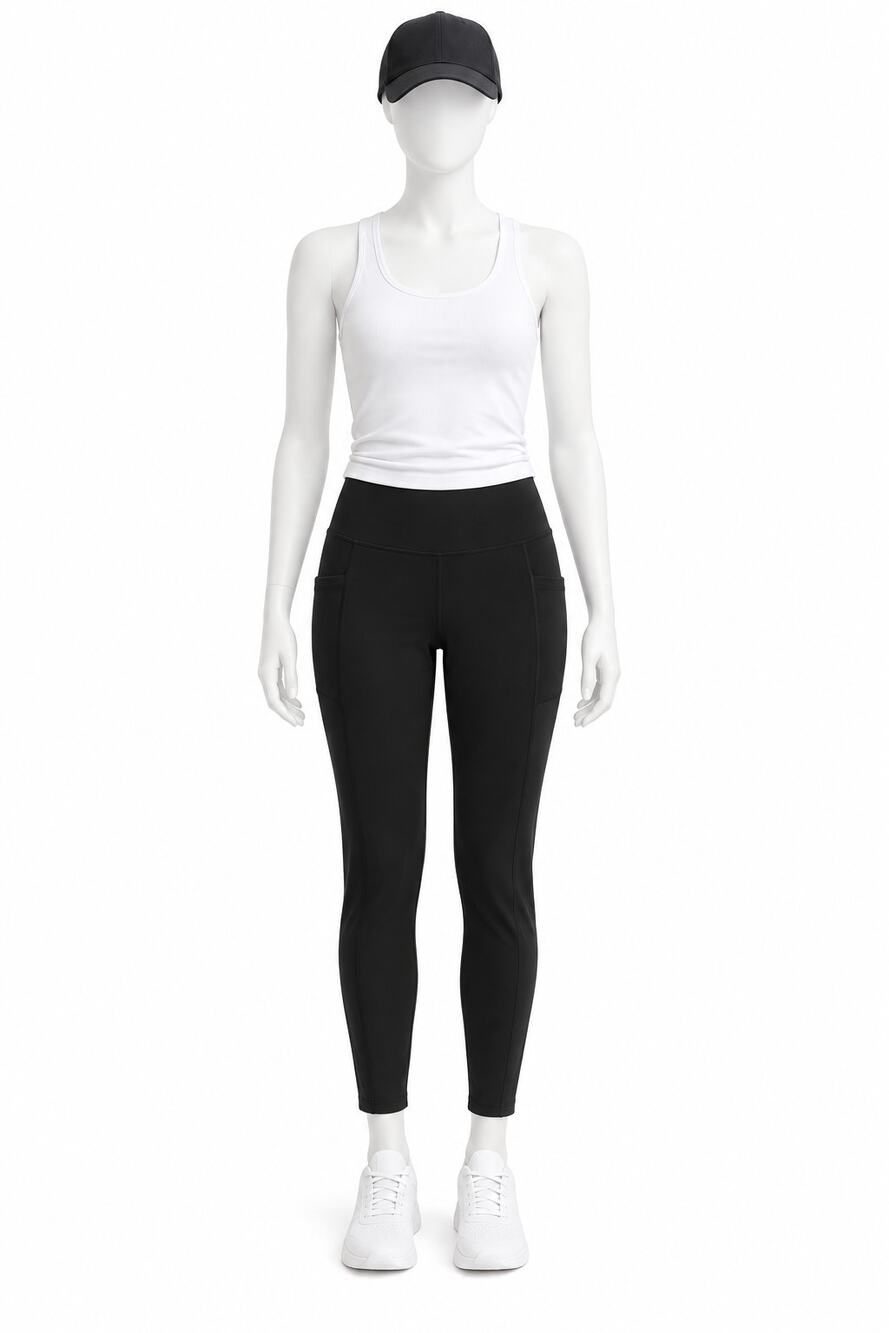 LEG3ND High Waist Crop Leggings Side Pockets Black Athletic Workout Womens M